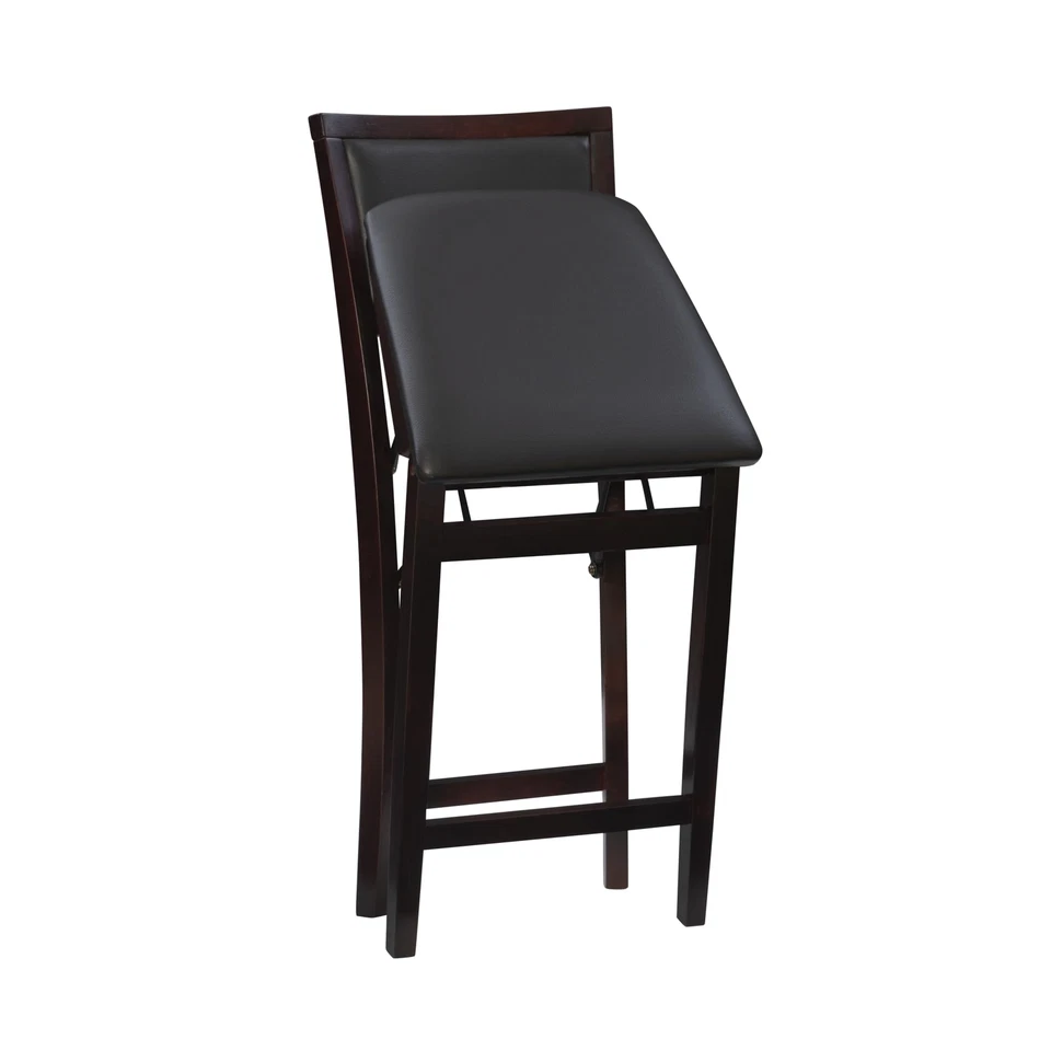 Folding Counter Height Stool Merlot Brown Vinyl Padded Seat Easy Storage - Image 4 of 4