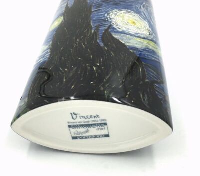 Vase Décoratif Silhouette SDA29 - Motif Vincent Van Gogh 'Nuit Étoilée' - 25 Cm - Céramique Bleue - Neuf
