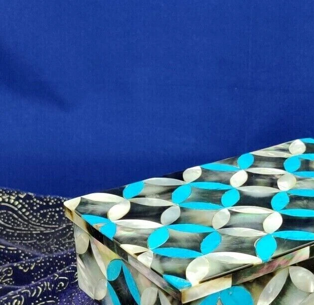 6 x 4 x 2 дюйма белый мрамор швабра и бирюзовый камень ювелирная шкатулка роскошный подарок для свадьбы - Изображение 2 из 4