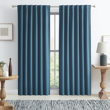 100 Blackout Linen Textured Curtains 96 Inches Long, Energy Smart Black Out Dra