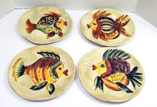 Tabletops UNDER THE SEA Hand Painted Fish Plates 8.25” Ceramic Salad Set of 4