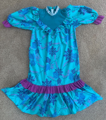 VTG Yens Casual Fashion Hawaiian Aloha Teal/Purple Midi Prairie Dress 40"  Chest | eBay