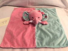 Okie Dokie Elephant Baby Security Blanket Plush Rattle Lovey Pink Green Hugs T7