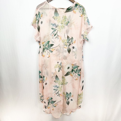 Meraki Sheer Tunic Top Sz L Blush Pink Floral Hi Low Coverup Flare Hem - Picture 6 of 7