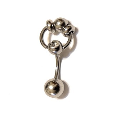 ALL LENGTHS: Surgical Steel Beaded Gem Slave Ring Barbell w Heavy Bottom Ball.