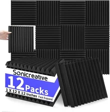 Sonicreative 12 Pack Acoustic Foam Panels 1 X 12 X 12 Inches Sound Proof Foam