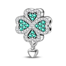 KUNSIR 925 Sterling Silver Four Leaf Clover Bead Charm For Bracelet Lucky Charm