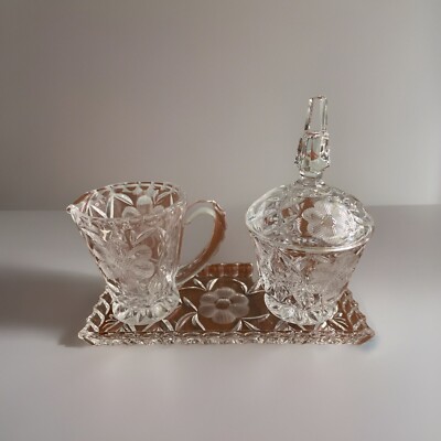 Vintage Imperlux Cut Lead Crystal Cream And Sugar With Tray West Germany