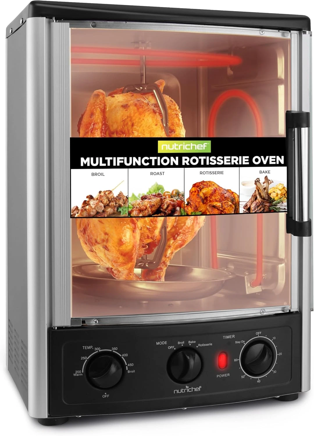 Versatile Vertical Countertop Oven with Rotisserie & Kebab Rack - 1500W
