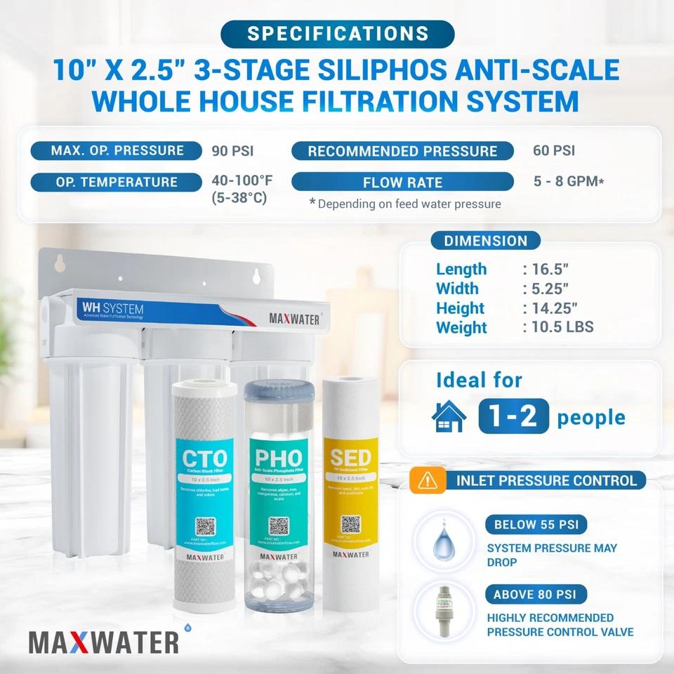 3 Stage lime Anti Scale Inhibiting 10" Whole House Water Filtration System - Image 2 of 4
