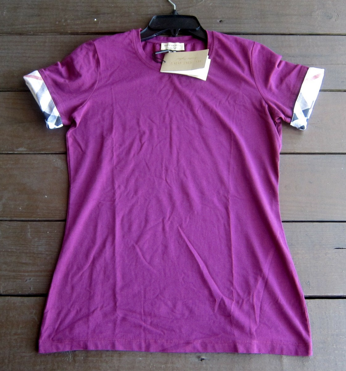 Burberry Womens Check Cuff Short Sleeved Tee Shirt Size S
