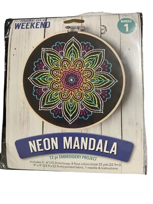 Neon Mandala 12 Piece Embroidery Project Leisure Arts 49808 Colorful DIY