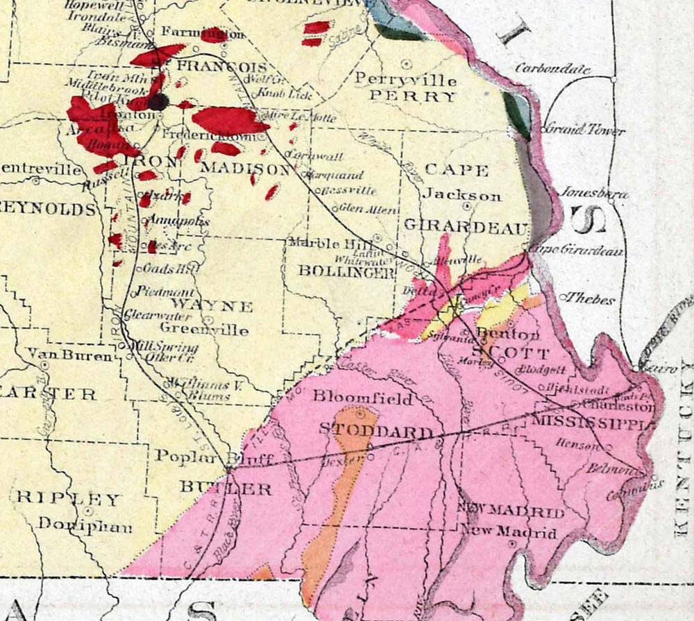 1873 Campbell Missouri Geological Map Ironton Potosi Ozark Iron