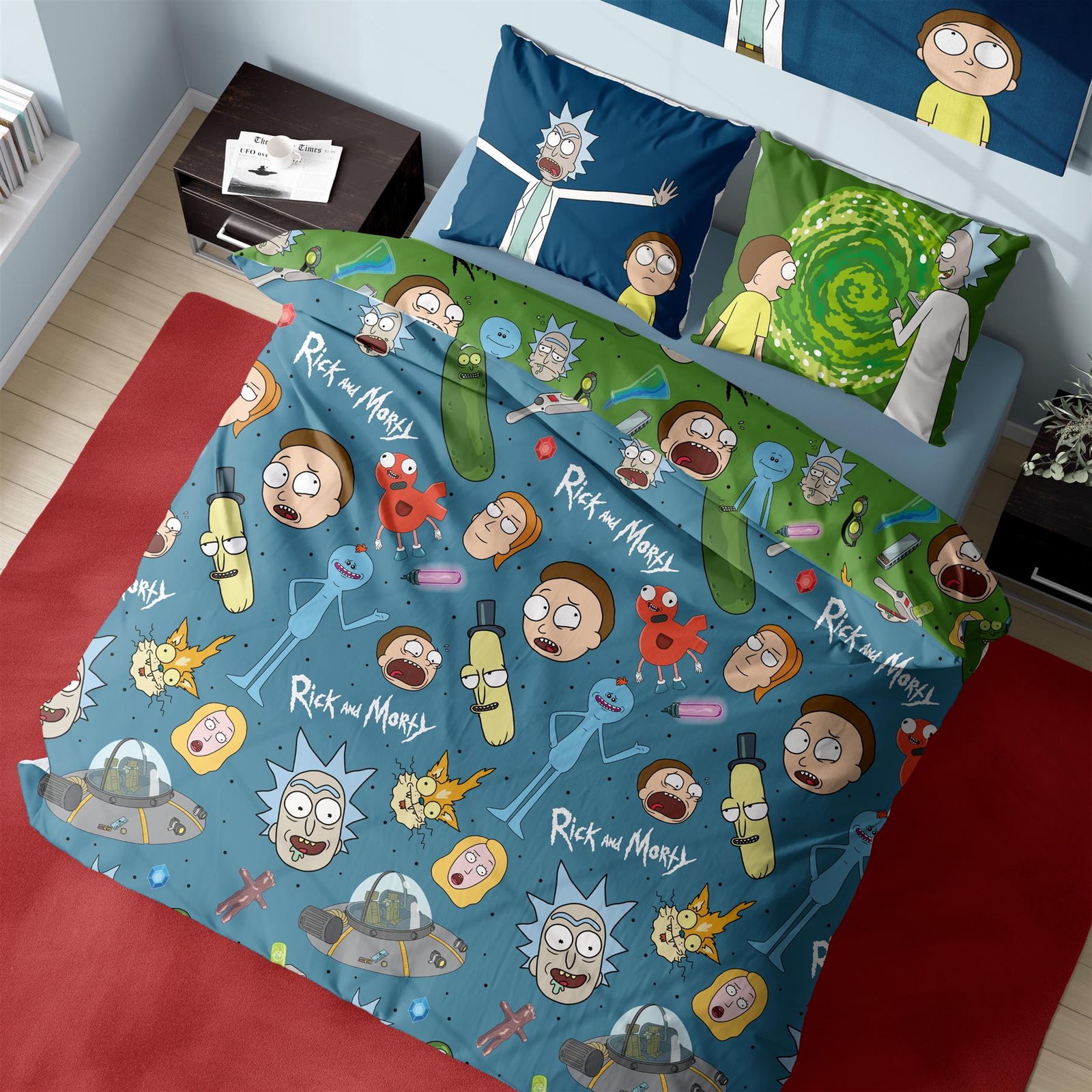 Rick and Morty Portals Pickle Design Reversible 2in1 Double Duvet Bed Set