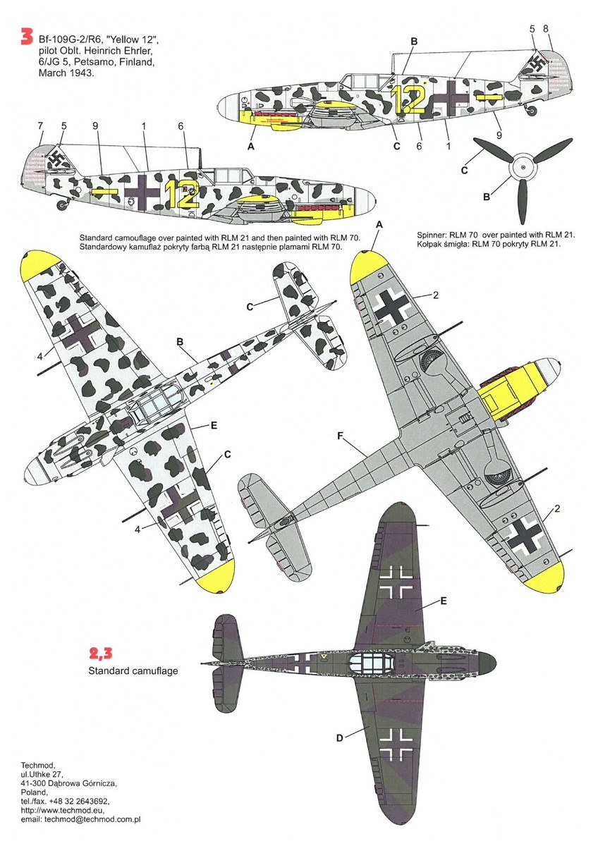 Décalcomanies Humides Techmod 1/72 Pour Messerschmitt Bf 109F-2 Russie 1941 - Maquette Avion WWII