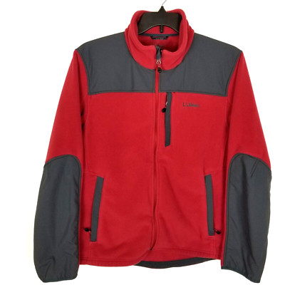 L.L .Bean Mens Polartec Full Zip Fleece Jacket Size  L Zip  Pockets Red Black