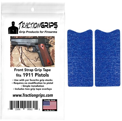 Tractiongrips blue mineral grit grip tape for full size 1911 grips front strap