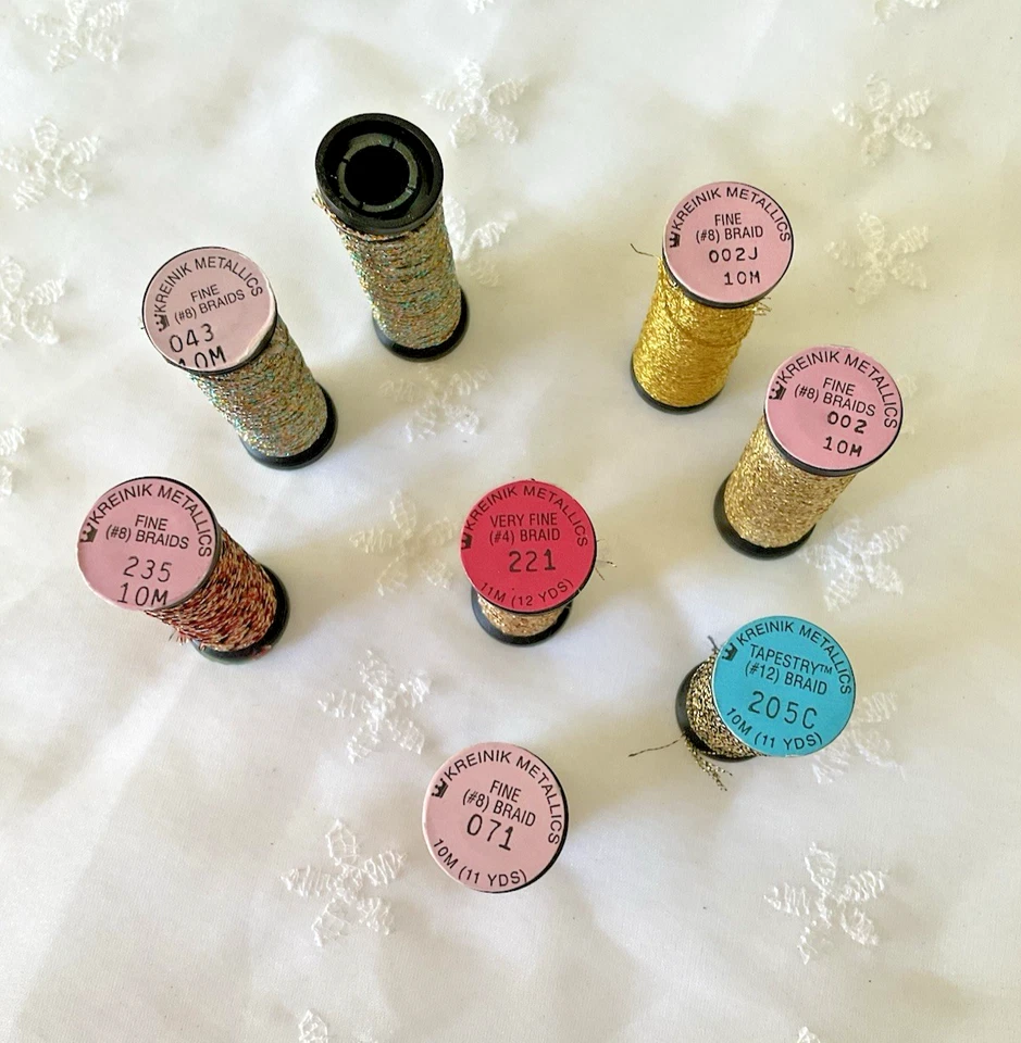 Kreinik Needlepoint Fibers Threads Lot of 8 Multicolor Metallic Braid #12 #8 #4 - Image 2 of 2