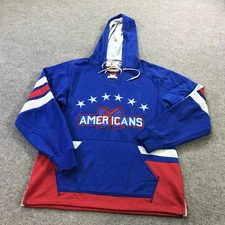 New York Americans Hockey Hoodie Mens Medium Blue Red NHL CCM Pullover Sweater