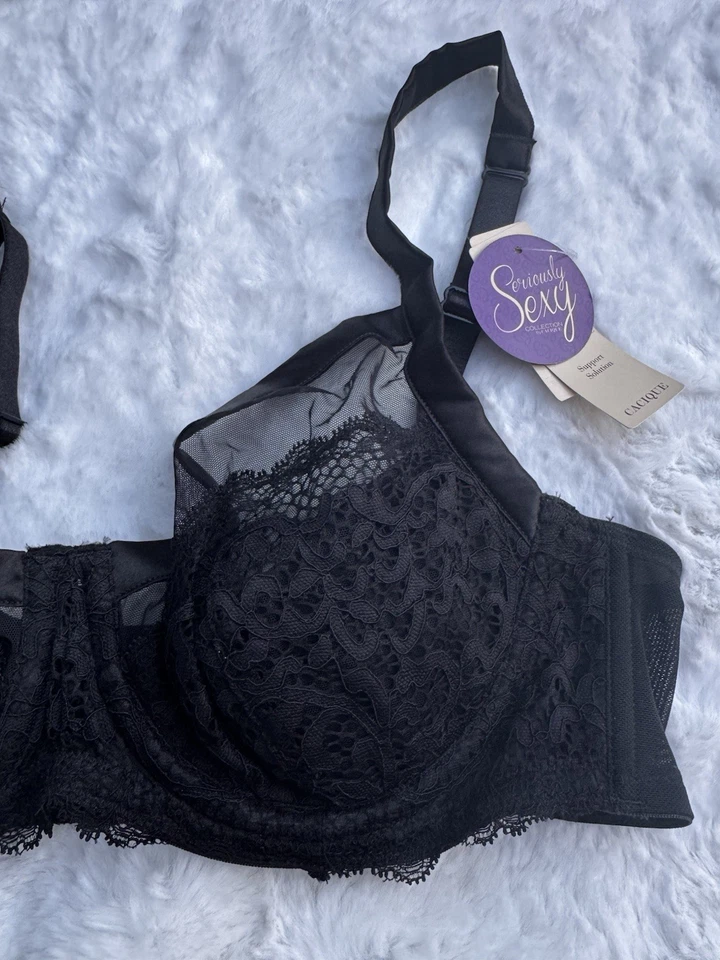 New Cacique Sexy Collection Lightly Lined Balconette Bra Black Lace 36D - Image 3 of 4