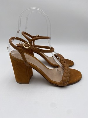 Gianvito Rossi cognac suede Cruz braided sandals block heel Size 36