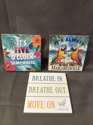 Margaritaville Enterprises, Set Of 3 New Wood Block 6x6 Table Decor Summer Fun