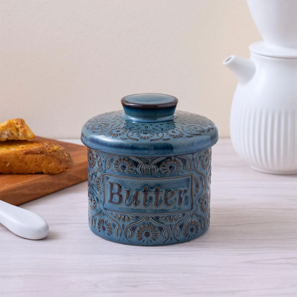 Burriera grande con coperchio e coltello, contenitore per burro in porcellana di dimensioni europee, contenitore per burro, noci, formaggio, 650 ml