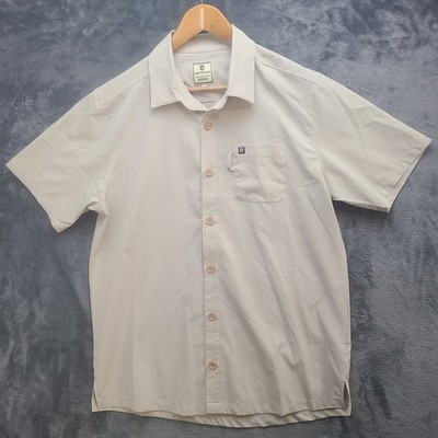 Born Primitive Men s L Light Beige Stretch S/S Button Up Shirt Pocket