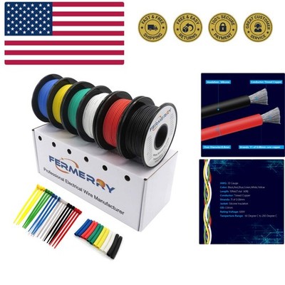 30 AWG Stranded Wire Spool 10ft Each 6 Colors Flexible 30 Gauge Silicone Hook...