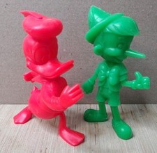 Vintage 1970s Set of 2 Louis Marx Disney Plastic Pinocchio Donald