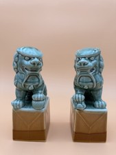 Vintage Chinese Foo Dogs Guardian Lions Pair NOS Porcelain 1980s Original Box