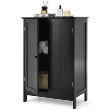 Bathroom Floor Storage Cabinet Double Door Kitchen Cupboard Shoe Cabinet Black