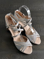 Rhinestone Ballroom Dance Heels Rumba Samba Womens 8.5 Silver Latin Salsa