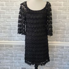 Trina Turk Black Lace Tiered Shift Dress Glam Goth Cocktail Lined Party Whimsey