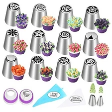 47 Pcs Russian Piping Tips Set, 12 Flower Frosting Nozzles Icing 47 pcs set