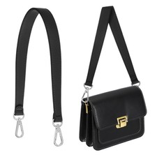Leather Purse Strap Replacement Crossbody 19 Inch Bag Strap Black/Silver