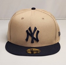 New Era New York Yankees Beige Navy Fitted Hat 59Fifty 7-3/4 Close to a 7-7/8 