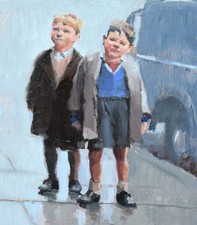 Nostalgic Nigel Mason Original Oil Painting - The Lads - Northern Art