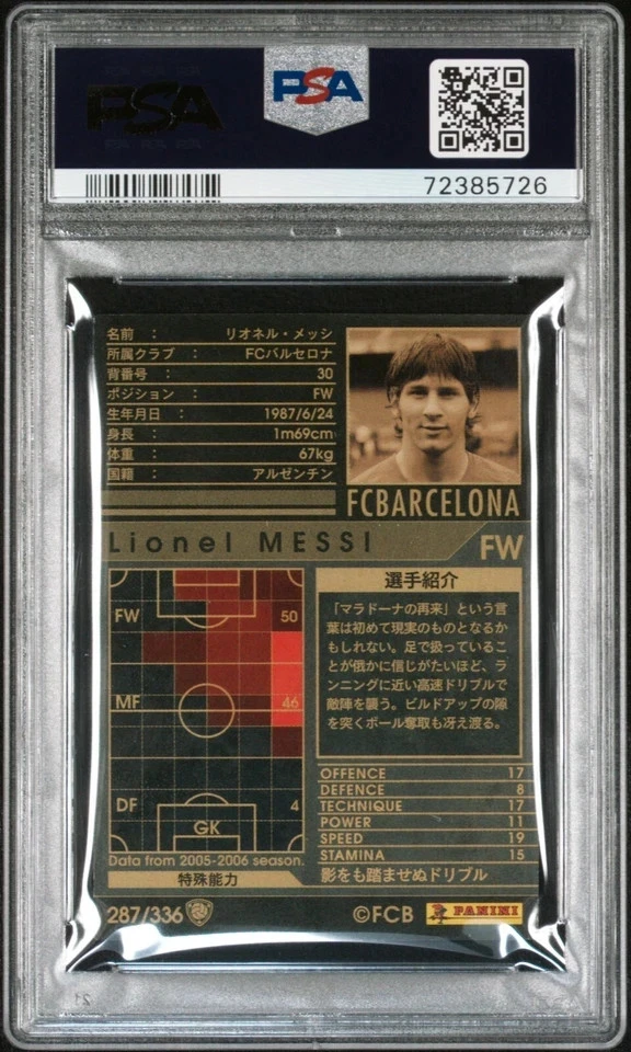 2005-06 Panini Wccf Lionel Messi Clubes Europeos RC Novato PSA 9 #287 Como Nuevo Foto 2 de 2