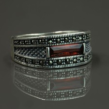 Handmade 925 Sterling Silver January Birthstone Garnet Men's Ring