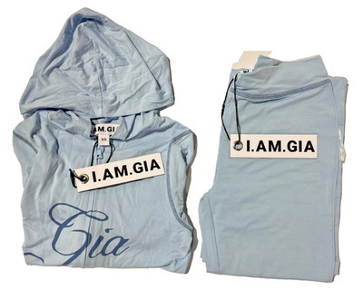 I AM GIA Blare Hoodie Track Pants Set Baby Blue XS Y2K Streetwear Lounge