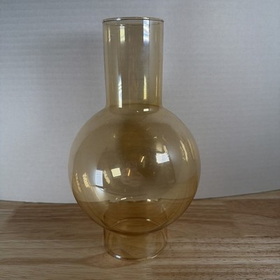 Vintage Glass Oil Lamp shade Amber Chimney Globe 2 1/2  Fitter 8.5  Tall
