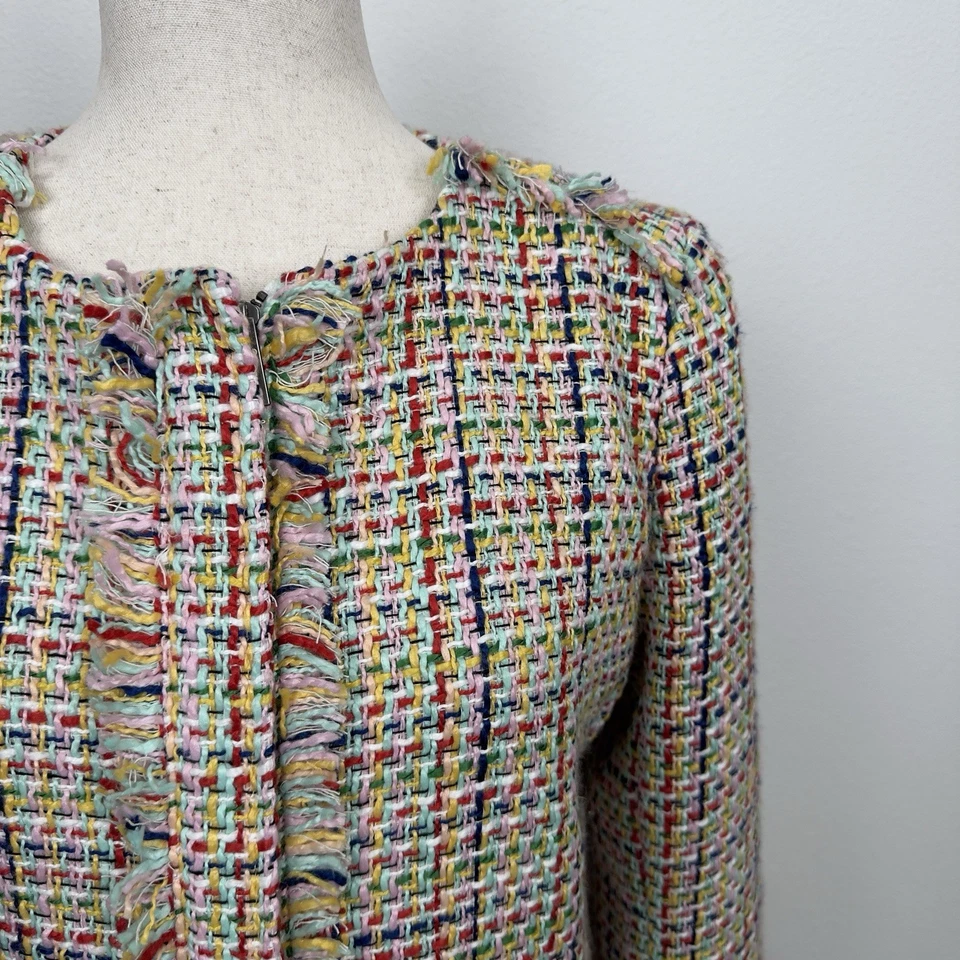 Halogen Jacket Blazer Womens Medium Rainbow Tweed Fringe Preppy Old Money Office - Image 4 of 4