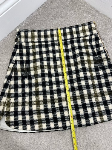 J Crew Wool Check Plaid Mini Skirt Size US 4 UK 8 Cream Green Black A Line - Picture 11 of 11