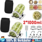 2x 1000ml Sprossenglas Set Keimglas Keimgerät Keimgläser mit Gestell Bodenschale