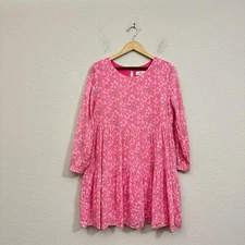 VINEYARD VINES Oleander Mini Dress Womens L Pink Floral Shift Tiered Cottagecore