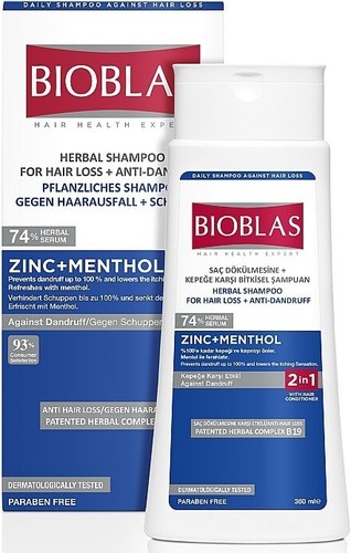 Anti dandruff Zinc Menthol Anti Hair loss shampoo Zinc Pyrithione 360 ml Bioblas - Picture 4 of 9