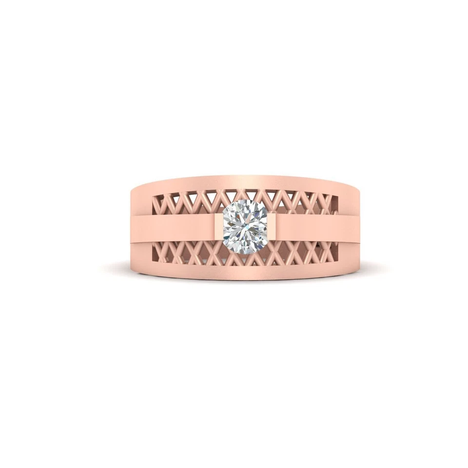 Solitaire 0.50CT Diamond Mesh Wedding Band For Mens Silver Engagement Ring Band  - Image 4 of 4