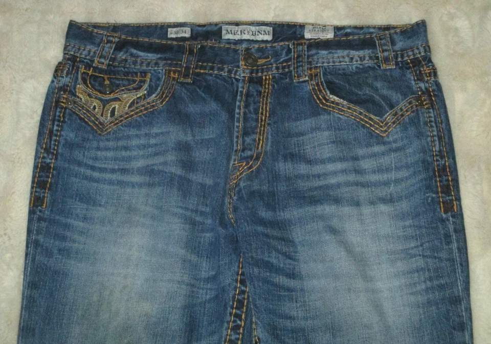 MEK DNM Bilbao Straight 38x34 Button Fly Cotton Thick Stitch Embroidery Jean USA - Image 2 of 4