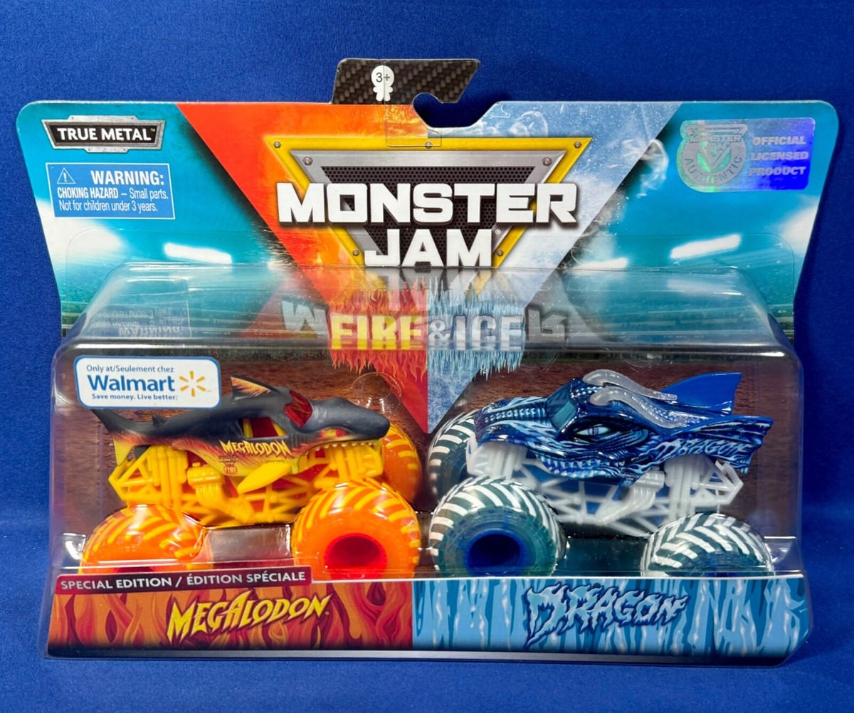 MEGALODON & DRAGON 2-Pack FIRE & ICE Monster Jam TRUCKS Walmart